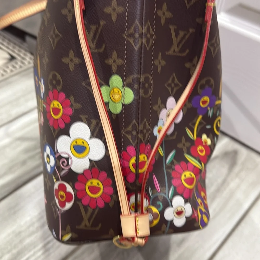 Brown Monogram Floral Tote with Multicolor Flowers - Picture 8 of 9